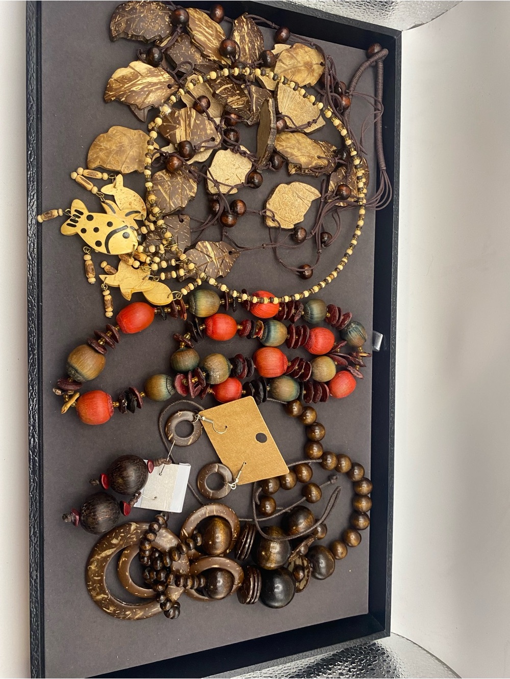Boho Wooden Bead/Coconut Shell and Seed Bead Necklace & Earring Lot